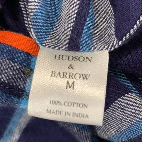 Hudson and Barrow Men's Blue Plaid Button Down Shirt Size Medium - Picture 8 of 9